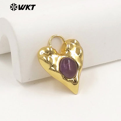 WT-P2132 Exquisite Unique 18K Gold Plated Natural Gemstones Heart Shape Little Charms Pendants For Women Jewelry Decorative