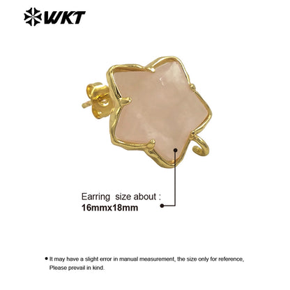 JFE119 Newest Fashion 18K Gold Plated Stone in Prong Setting With One Hoop Star Earring Studs Accessory