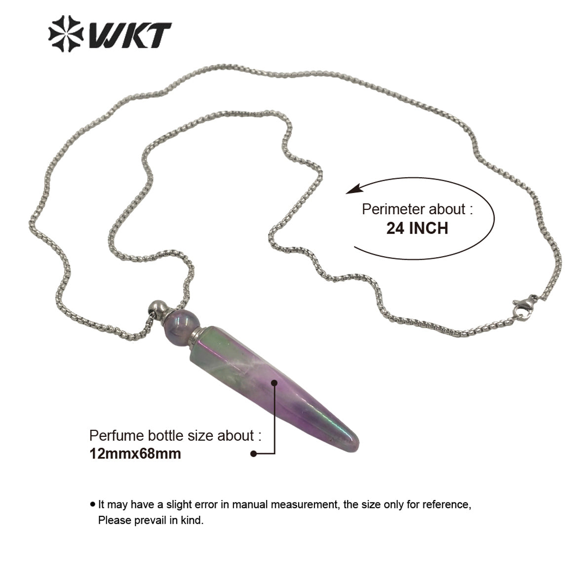 WT-N1282 Wholesale Long Bullet Shape Aura Amethyst Essencial Oil Necklace Lady Natural Stone Perfume Bottle Necklace