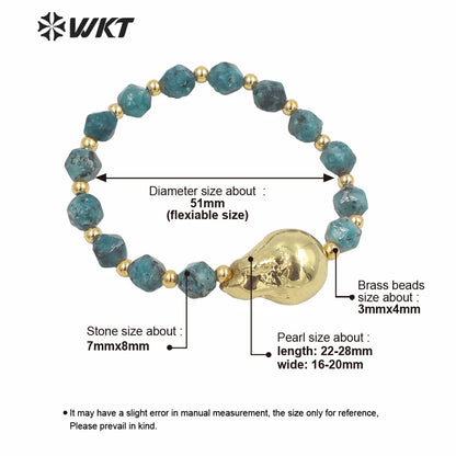 WT-MPB024 Wholesale Gold Electroplated Stone Beads Bracelet Full Gold Dipped Baroque Pearl Stone Bracelet for Women