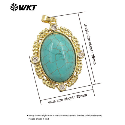 WT-P1985 Wholesale Fashion Gold Bezel Setting With Zircon Around Natural Oval Rose Quartz Stone Pendant for Necklace