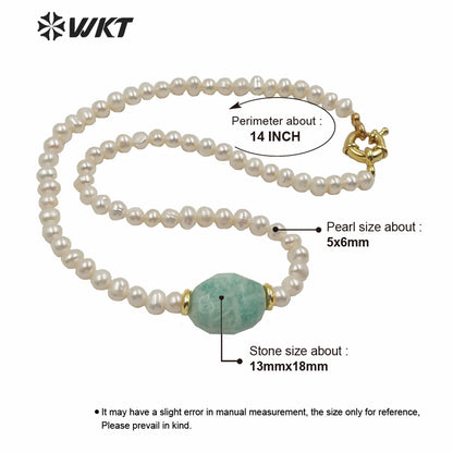 WT-JN120 WKT Gorgeous Women Natural Freshwater Pearl Choker Necklace 6mm Irregular Pearl Beads Choker Necklace With Theme Stone