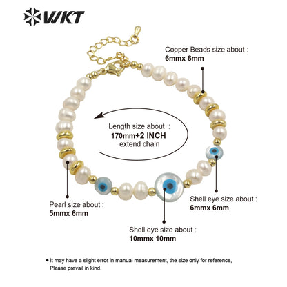 WT-MPB068 Wholesale Fashion Gold Shell Eye Pearl Bracelet Gorgeous Handmade Strand Space Beads Pearl Bracelets
