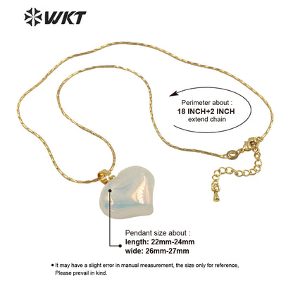 WT-N1336 WKT Lovely Heart Shape Shiny Crystal Heart Pendant Necklace Natural Stones Aura Quartz Jewelry Lover Necklace
