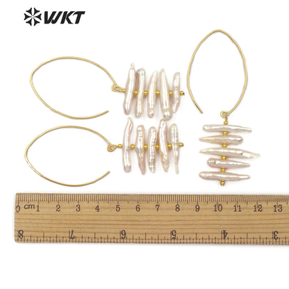 WT-E520 Elegant and Stylish Design Jewelry Earrings Natural Pearl Statement Earring 5 Irregular Strips of Pearls Earring