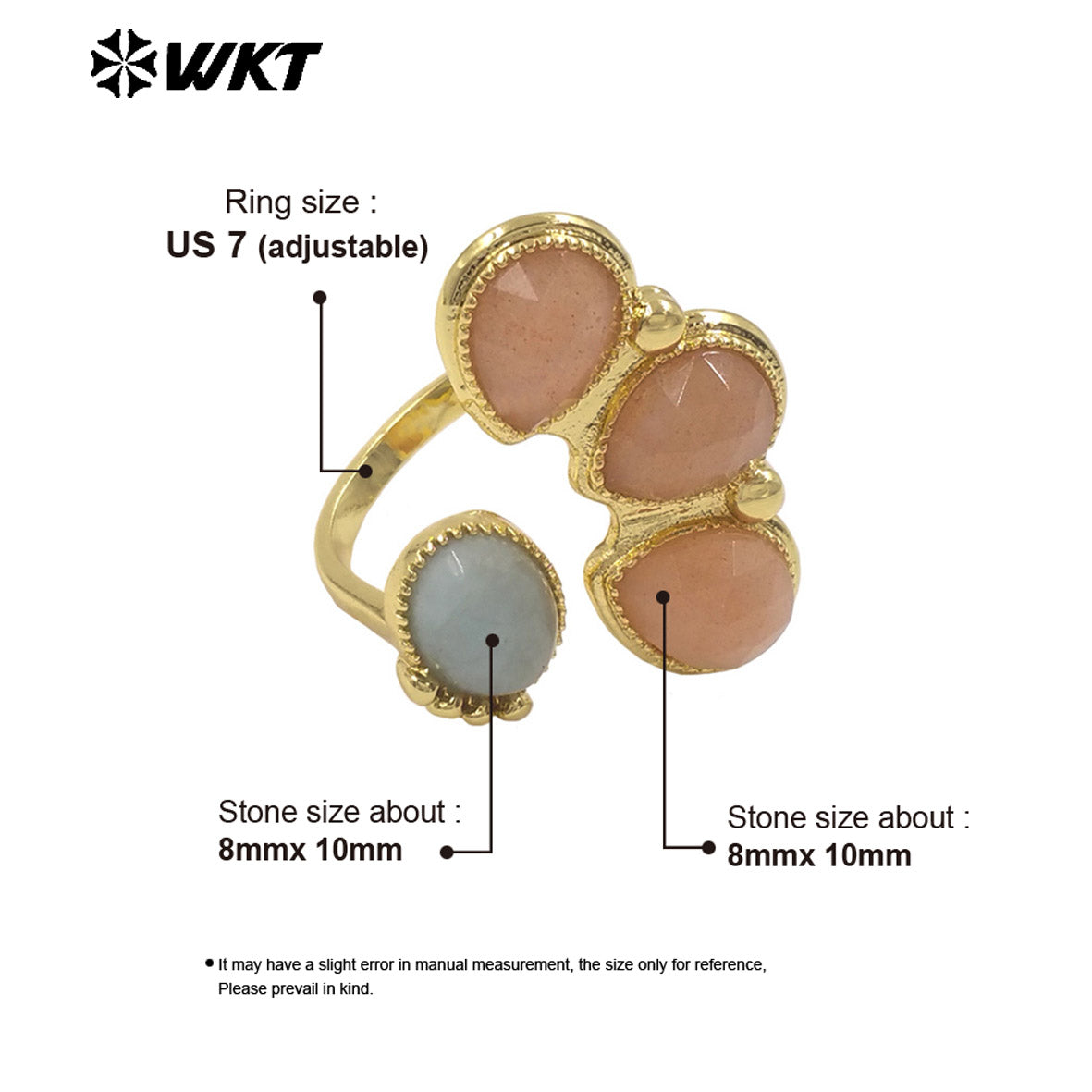 WT-R607 Wonerful Exclusive Design 18K Gold Plated Four Natural Gemstones Rings Adjustable Size For Lady Fashion Jewelry