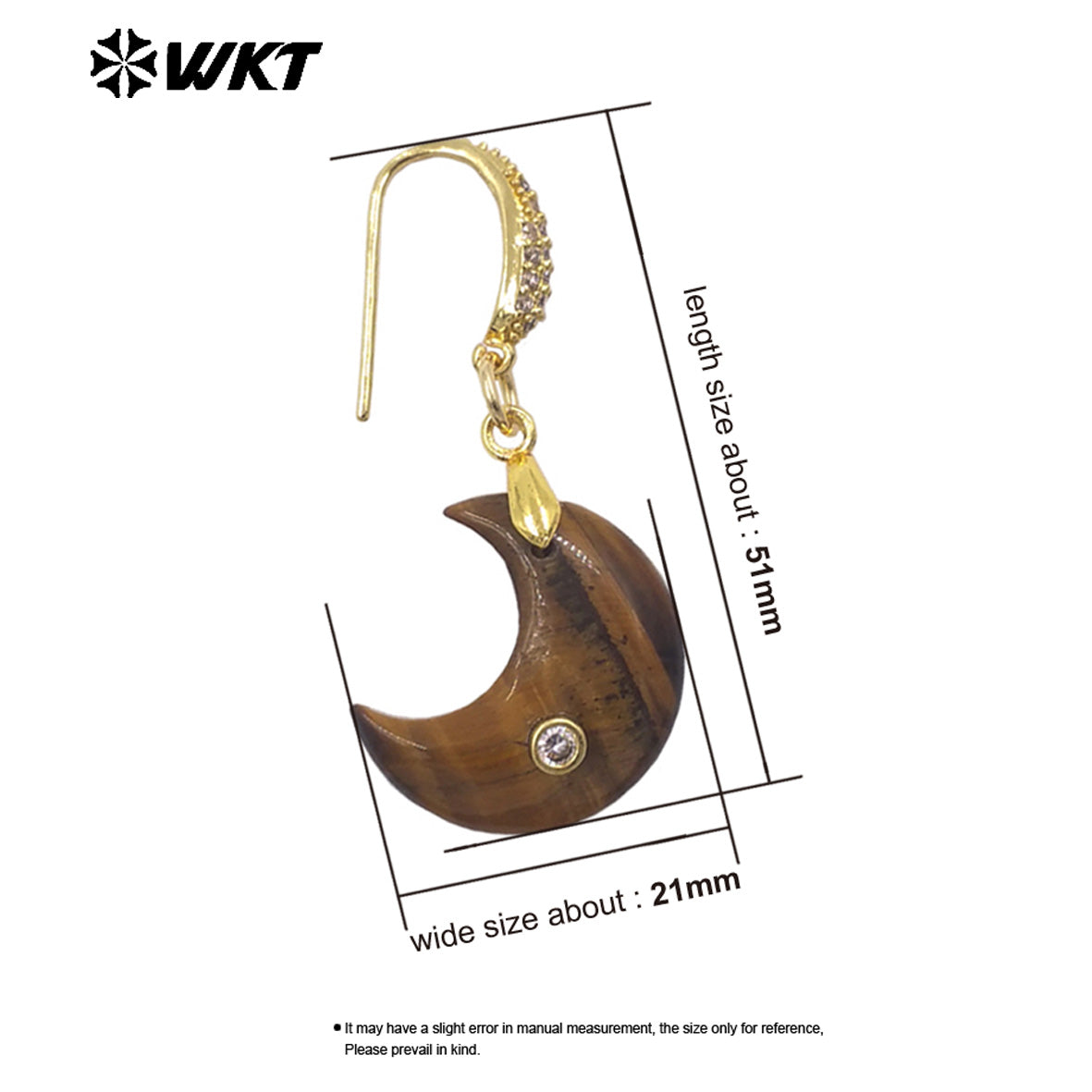 WT-E816 Lovely Style Zircon And Natural Gemstones Moon Shape Little Gold Pendant Earrings As Lady Daily Decorative Jewelry