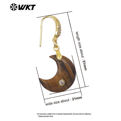 WT-E816 Lovely Style Zircon And Natural Gemstones Moon Shape Little Gold Pendant Earrings As Lady Daily Decorative Jewelry