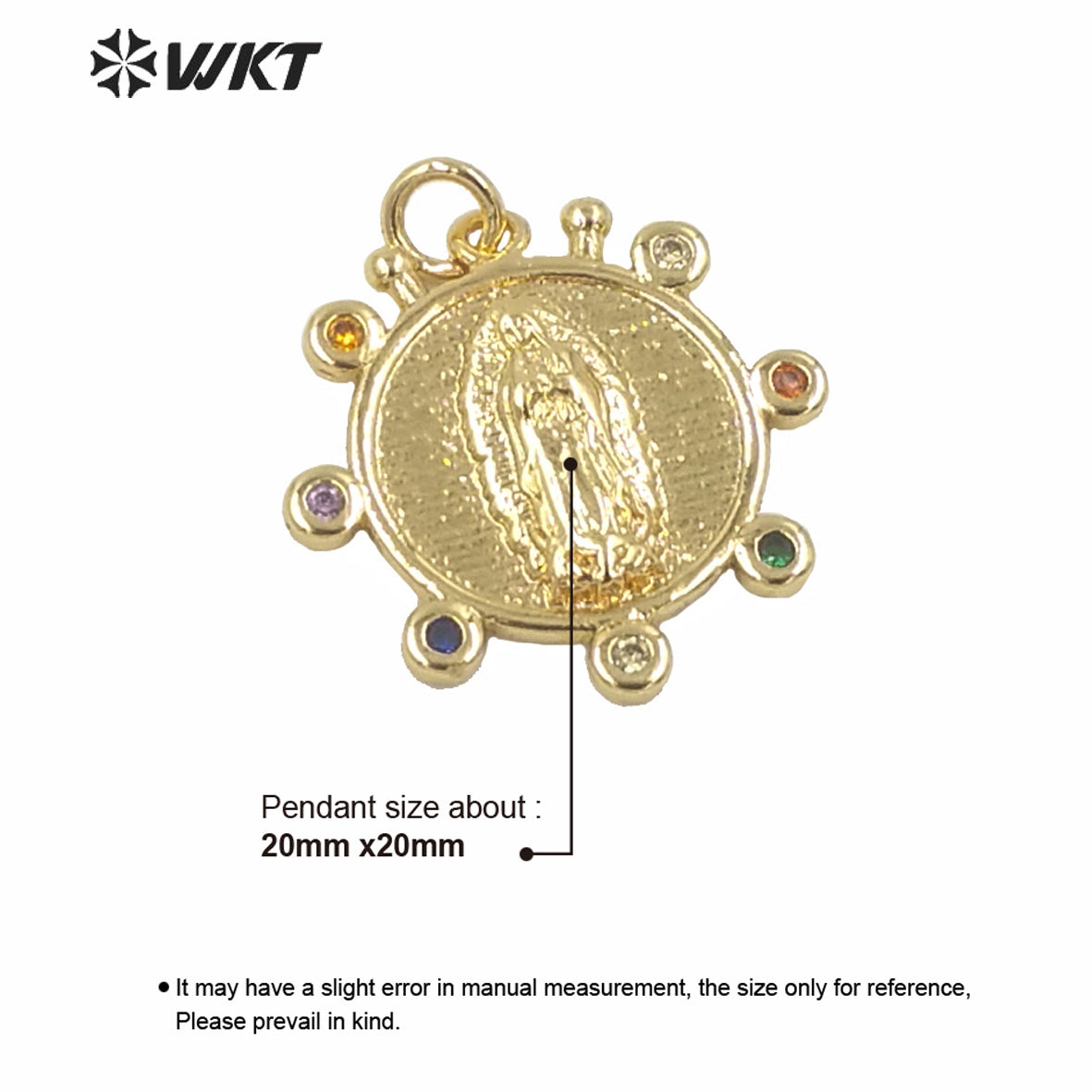 WT-MP148 New Design Populared Christian Religious Virgin Mary Pendants in Gold Electroplated with Color CZ Charms Pendant