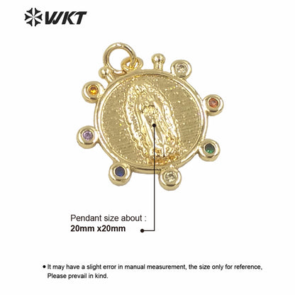 WT-MP148 New Design Populared Christian Religious Virgin Mary Pendants in Gold Electroplated with Color CZ Charms Pendant
