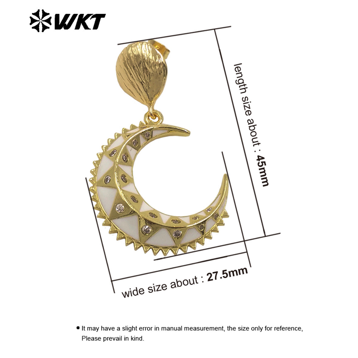 WT-ME117 Vehicle Punk Style Women Unique Rivet Moon Earrings With Zircon Setting