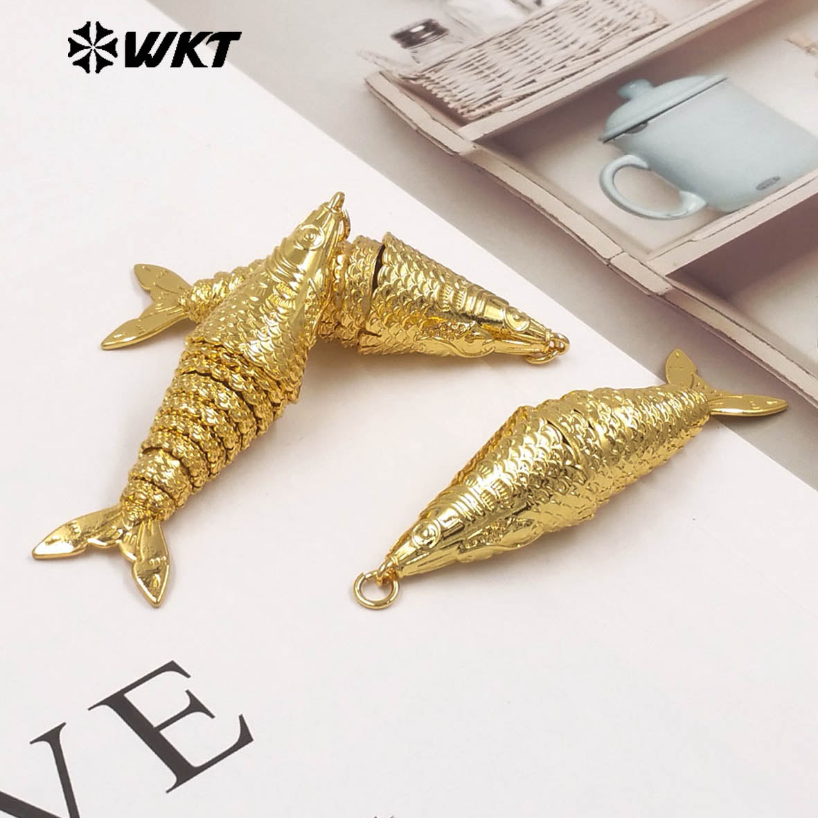 WT-MP332 Delicate 18K Gold Electroplated Yellow Brass Fish Shape Charms Big Pendants As Women Trendy Jewelry Accessories