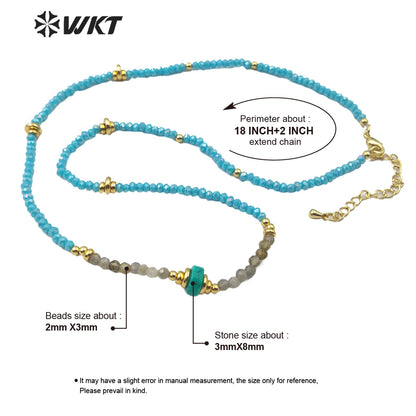 WT-N1199 Wholesale Handmade 3mm Faceted Beads Necklace Natural Amazonite Necklace Women Fashion Charm Crystal Necklace