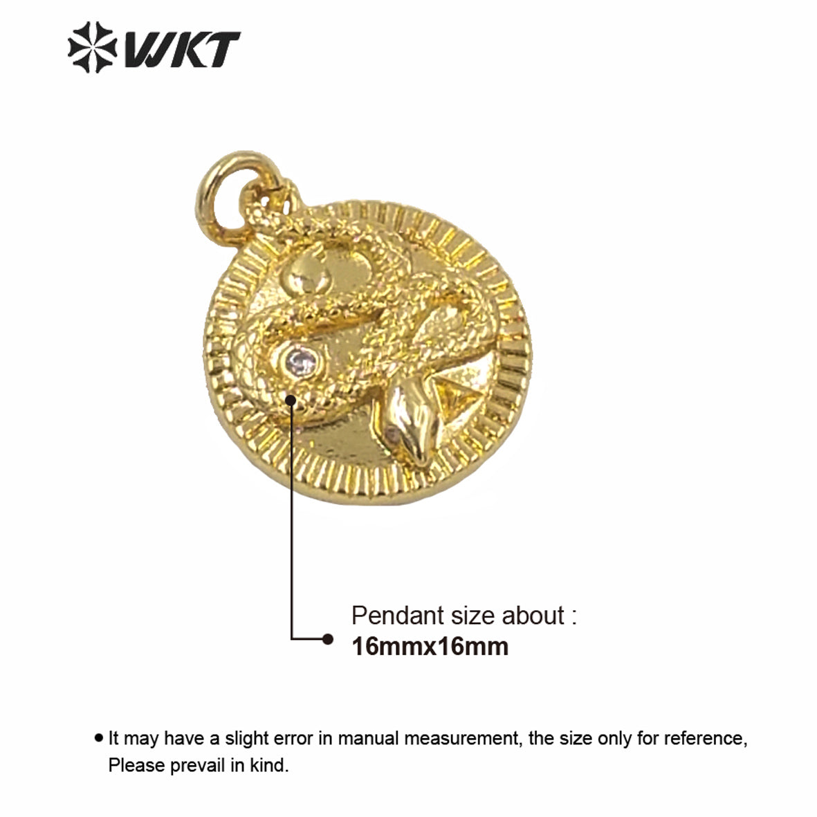 WT-MP179 2021 New Design Full Gold Electroplated Round Charm Metal Pendant 16mm Lady Gold Charm Snake Jewelry Pendant