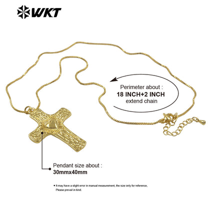 WT-JFN70 Good Quality Thin Chain With Yellow Brass Metal Cross Shape Pendant Necklaces For Friends Fashionable Jewelry Gift