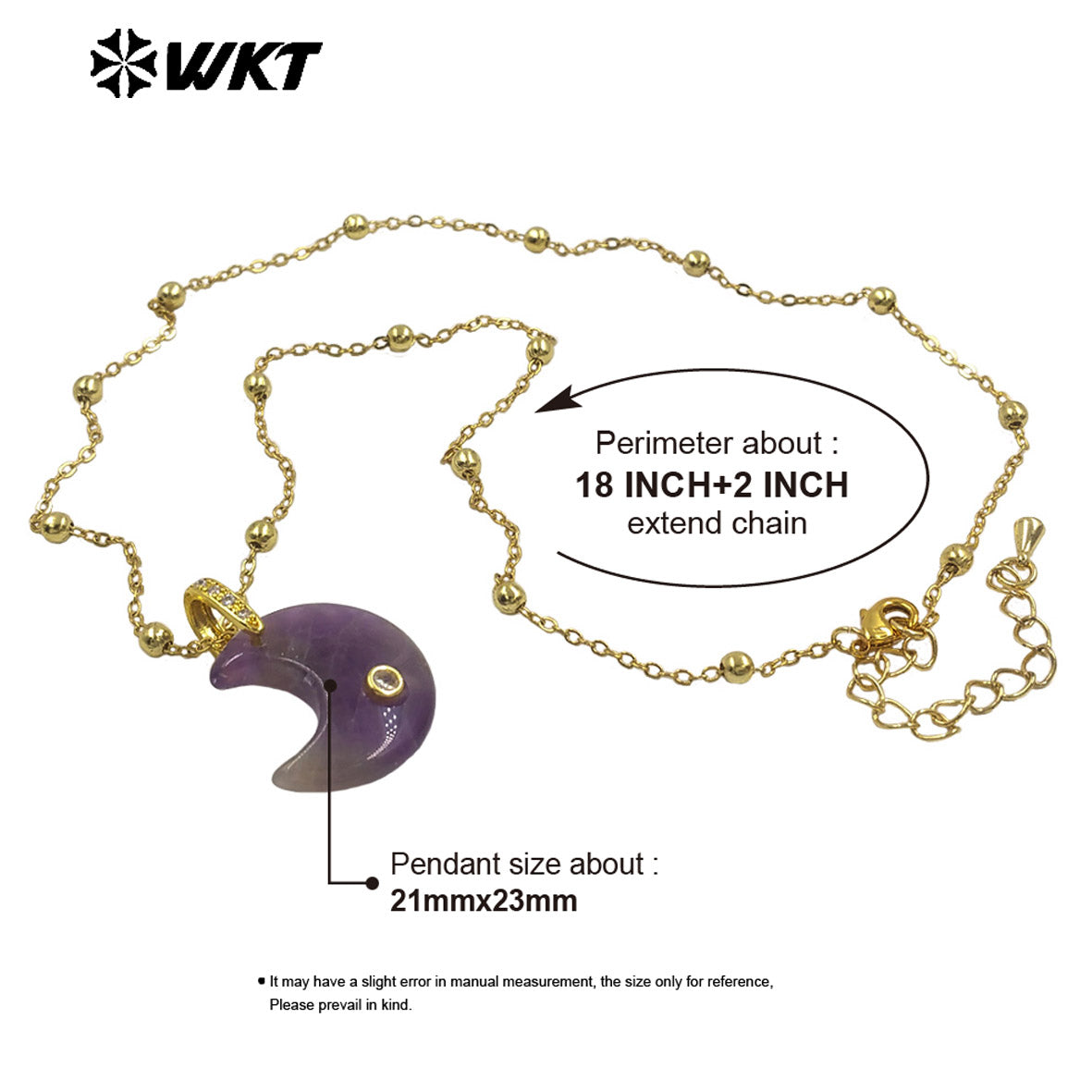 WT-N1530 Factory Wholesale Multiple Natural Gemstones Moon Shape Gold Little Pendants Necklaces For Lady Birthday Gifts