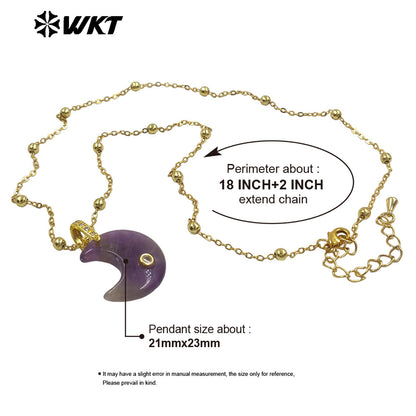 WT-N1530 Factory Wholesale Multiple Natural Gemstones Moon Shape Gold Little Pendants Necklaces For Lady Birthday Gifts