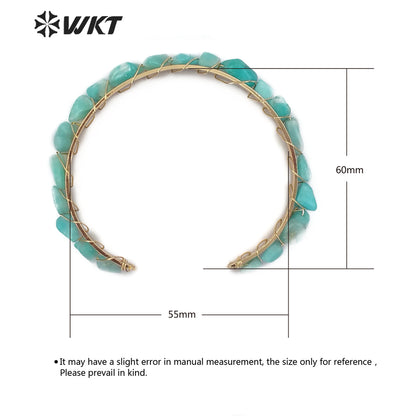 WT-B451 Jewelry Gift for Her Raw Tiny Stone Gold Bangle Adjustable Jewelry Black Gray Green Color Natural Gemstones Bangle