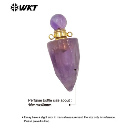 WT-P1979 New Design Fashion Gold Plated Faceted Natural Gemstone Carved Bullet Point Perfume Bottle Pendant for Necklace
