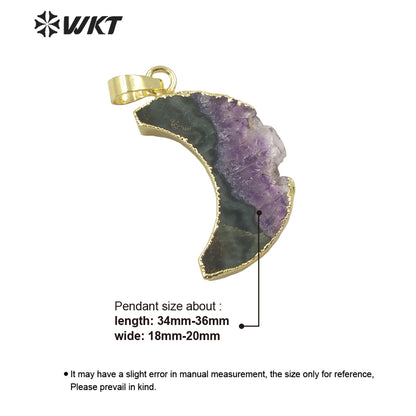 WT-P1705 New Small Size Slice Gold Plated Crescent Moon Aemethyst Stone Pendant Moon Lady Raw Stone Moon Pendant for Necklace