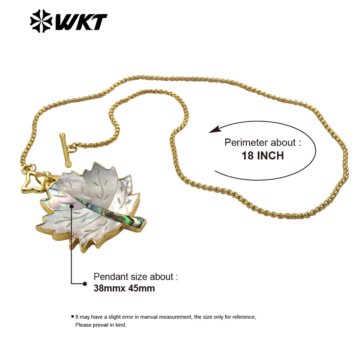 WT-JN354 Charming Exquisite Gold Plated Chain With Star Clasp And Natural Shell Maple Leaf Pendant Necklace As Anniversary Gift