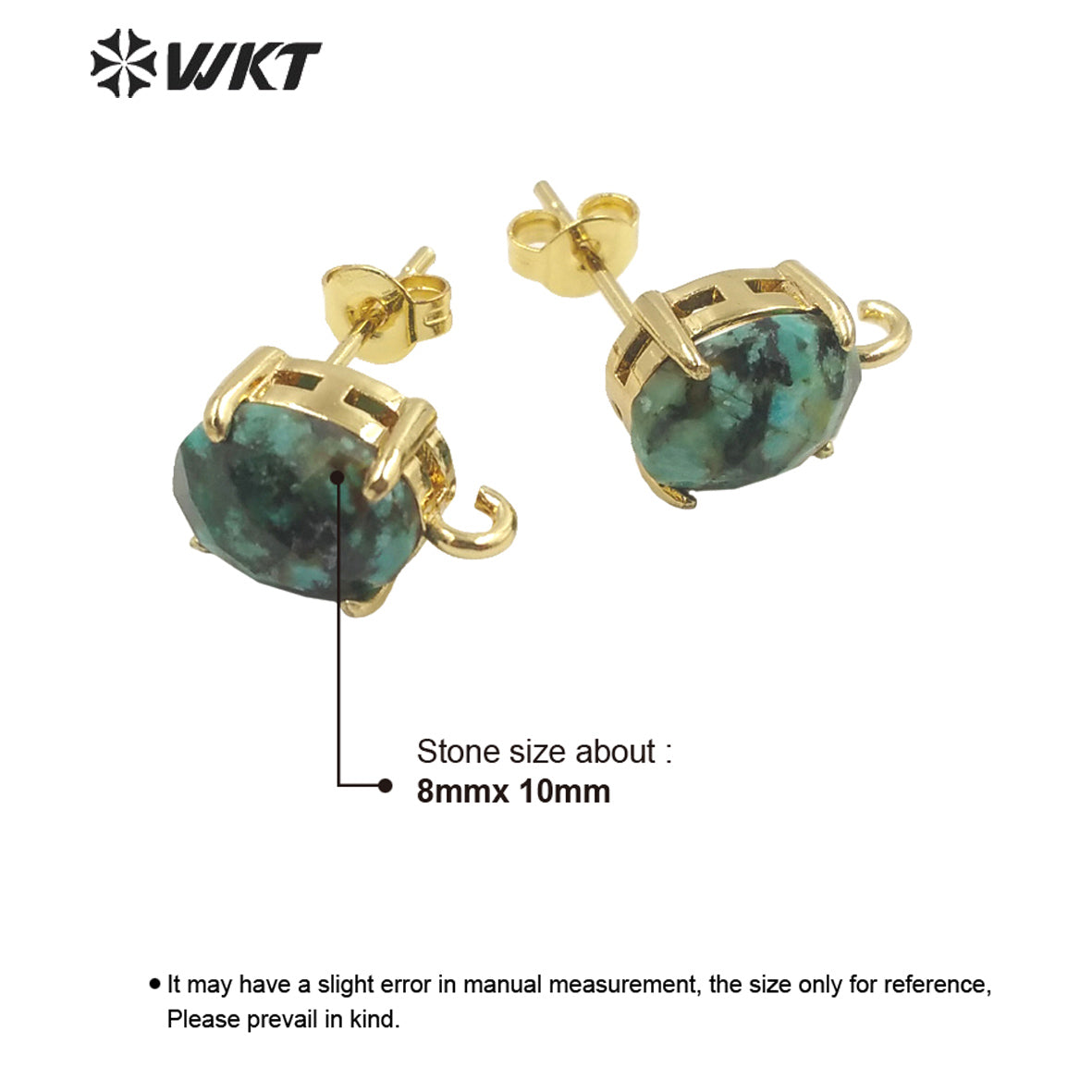 WT-E678 Women New Fashion Jewelry Findings Earrings Studs 18k Real Gold Plated Claw Setting Gemstone Studs with Hoop