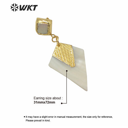 WT-MPE042 Unique Fashion Gold Electroplated Arrowhead White Shell Earrings Women Anniversary Wedding Gift Earrings Studs