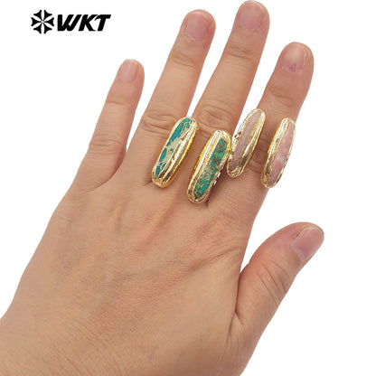 WT-R610 Popular Sale 18K Gold Plated Double Natural Gemstones Rings Adjustable Size As Female Fashion Daily Matching Jewelry