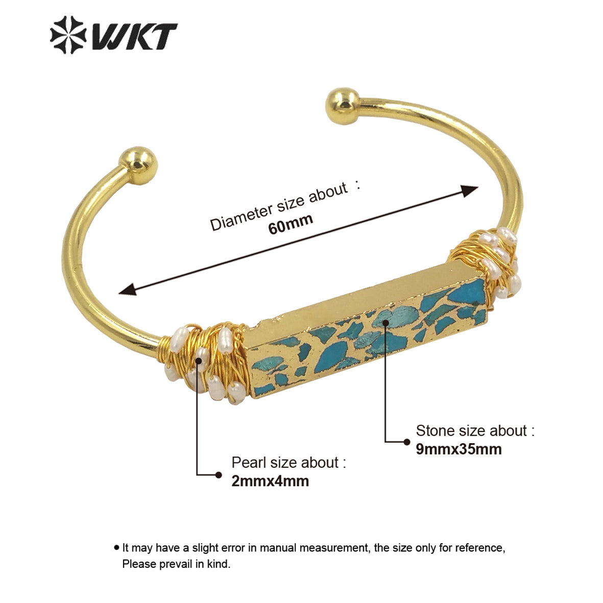 WT-B581 Wholesale Fashion Chic Lady Gorgeous Copper Turquoise Stone Bangle 18k Real Gold Plated Resist Tarnishable Wire Bangle