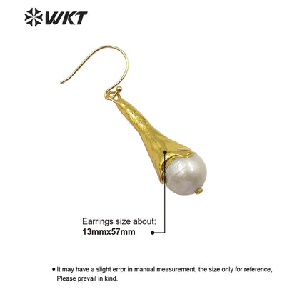 WT-MPE005 Elegant Natural Baroque Pearl Long Earring Gold Plated Fashion Lady Boho Charm Jewelry Baroque Pearl Earring
