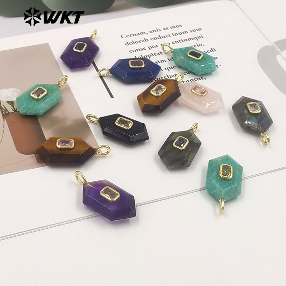 WT-P2083 New Arrival Zircon And Labradorite Various Natural Gemstones Geometric Shape Pendants For Handmade Earrings DIY