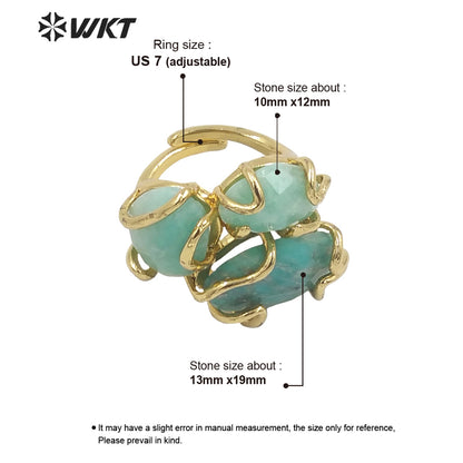 WT-R419 Gorgeous New Collection Stone Ring Women Gold Plated Triple Natural Stone Prong Setting Cocktail Ring for Party Court