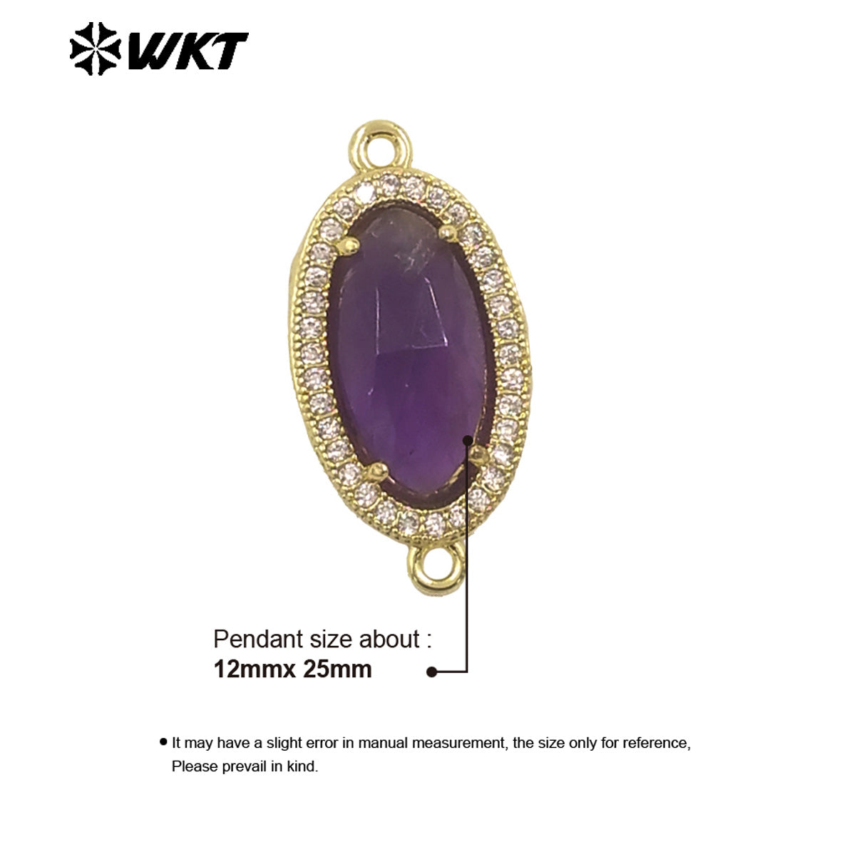 WT-C334 New Arrivals 18K Gold Plated Small Zircon Oval Multicolored Gemstone Necklace Pendant Connector Jewelry Accessories