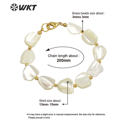 WT-MPB081 Wholesale Fashion Natural White Shell Beads Bracelet Gold Plated Simple Irregular Beads Boho Bracelet for Summer
