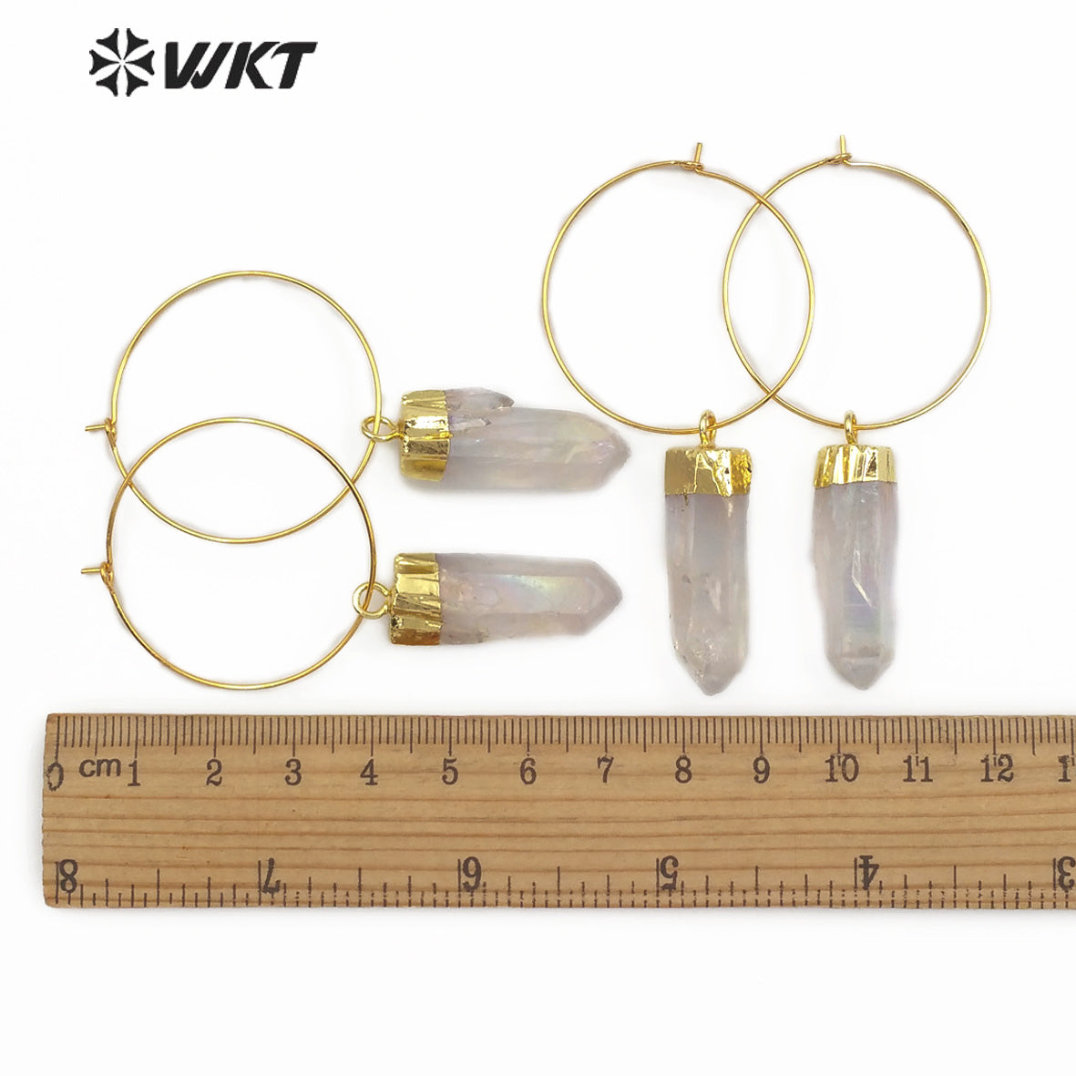 WT-E493 Six Prism Quartz Pendant With Gold Capped Healing Colorful Crystal Earring Jewelry Aura Quartz Dangling Earring