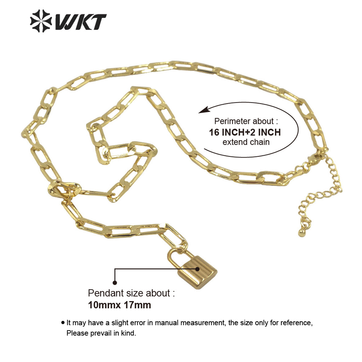 WT-N1307 Wholesale New Fashion 18k Real Gold Plated Faceted Curb Chain Y Shape Necklace Women Lock Choker Necklace