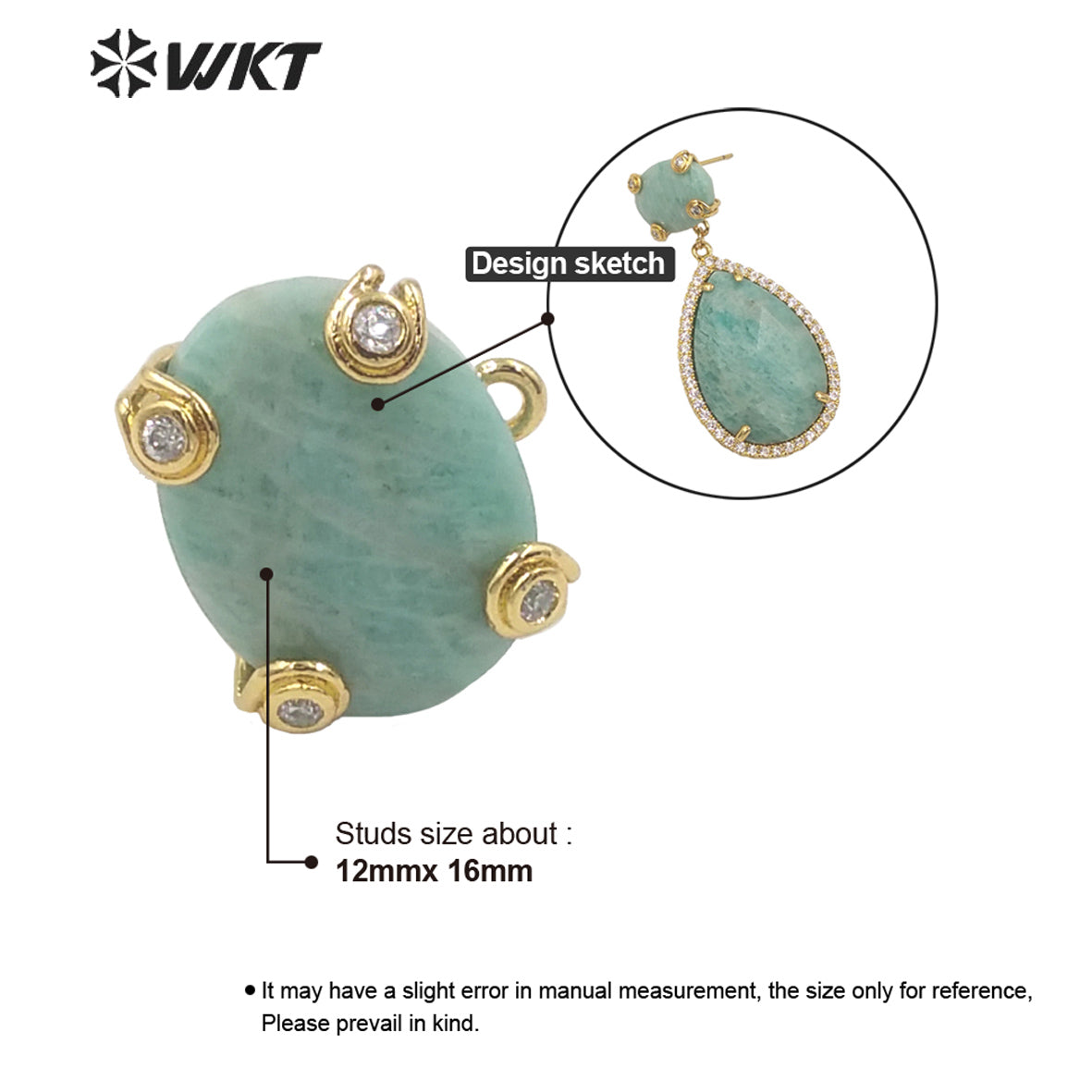 WT-E658 WKT 2022 New Trend Jewelry Natural Stone Cubic Zircon Prong Setting Women Jewelry Finding Earrings Wiht Hook Hanging