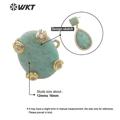 WT-E658 WKT 2022 New Trend Jewelry Natural Stone Cubic Zircon Prong Setting Women Jewelry Finding Earrings Wiht Hook Hanging