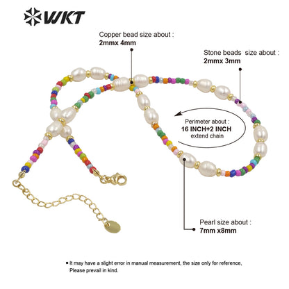 WT-JN198 Elegant Fashion Handmade Strand Beads Pearl Necklace Office Style Chic Colorful Tiny Beads Necklace