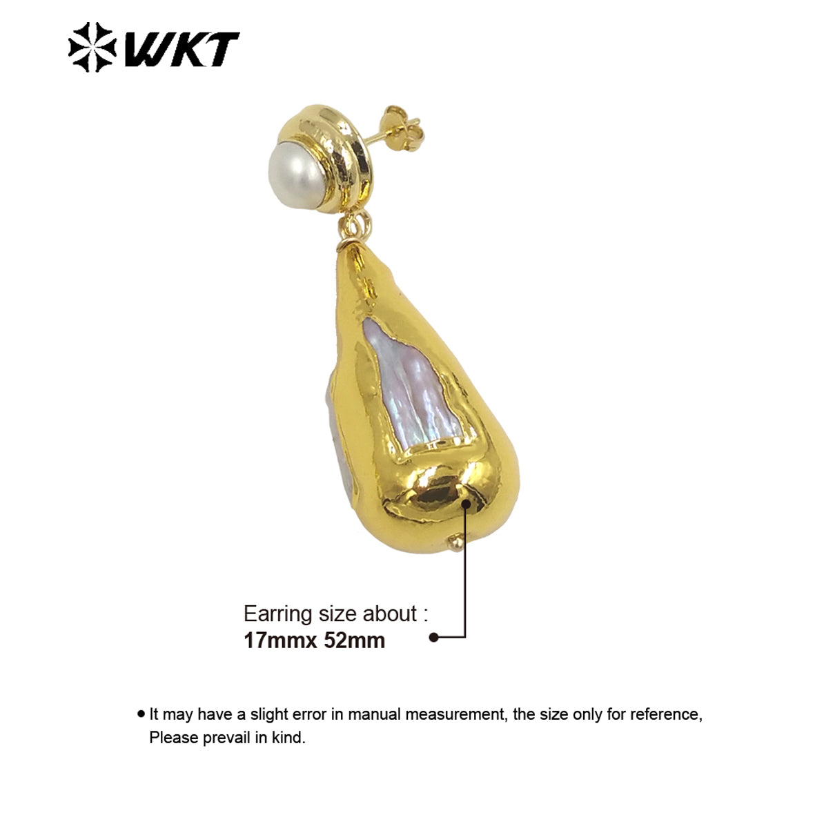 WT-MPE099 Latest Style Freshwater Pearl Drop Shaped Natural 18k Gold Plated Gift Weeding Romantic Pendant Earrings