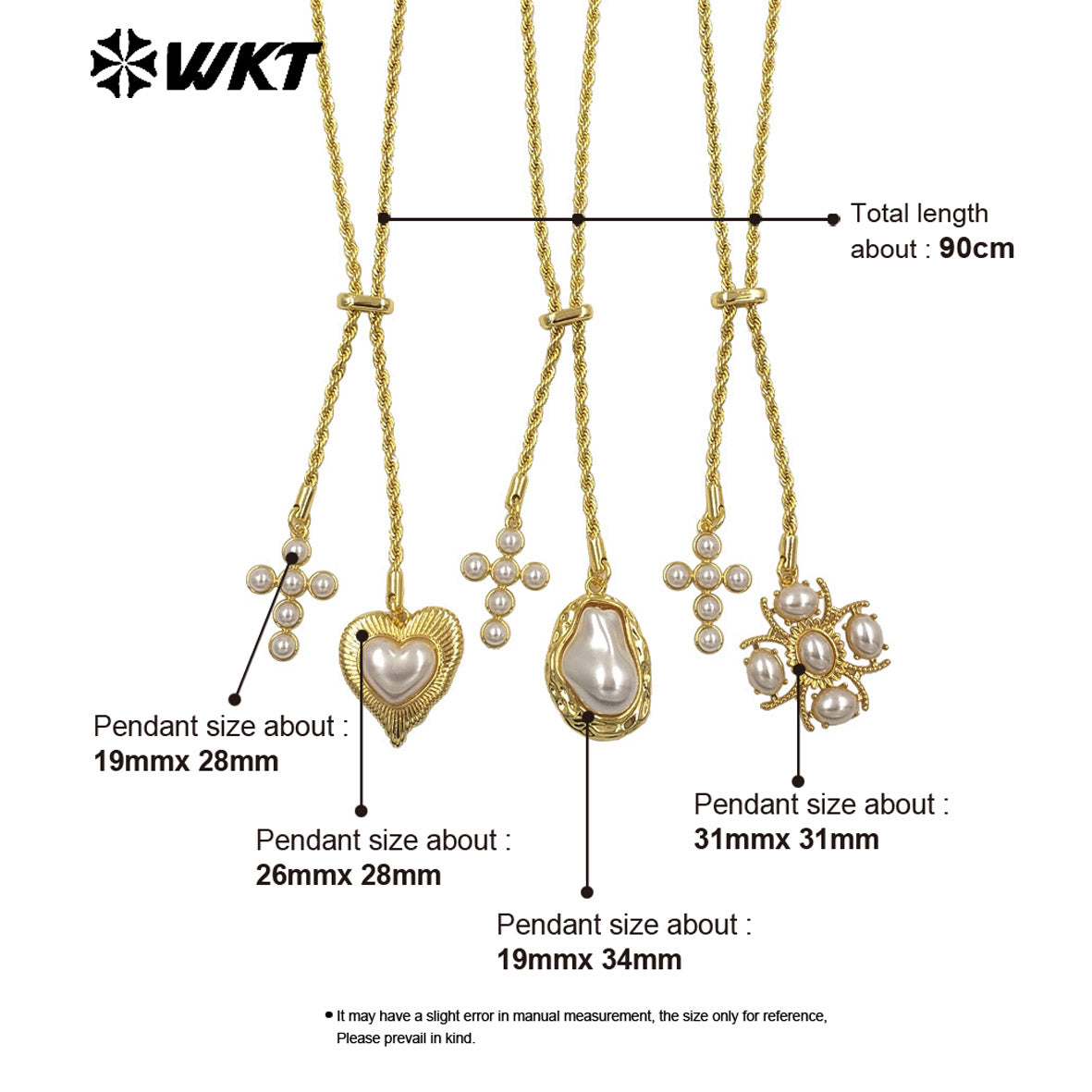 WT-JFN52 Elegant Style Brass And Artificial Pearl Gold Plated Cross Heart Shape Charms Metal Necklace For Friends Romantic Gift