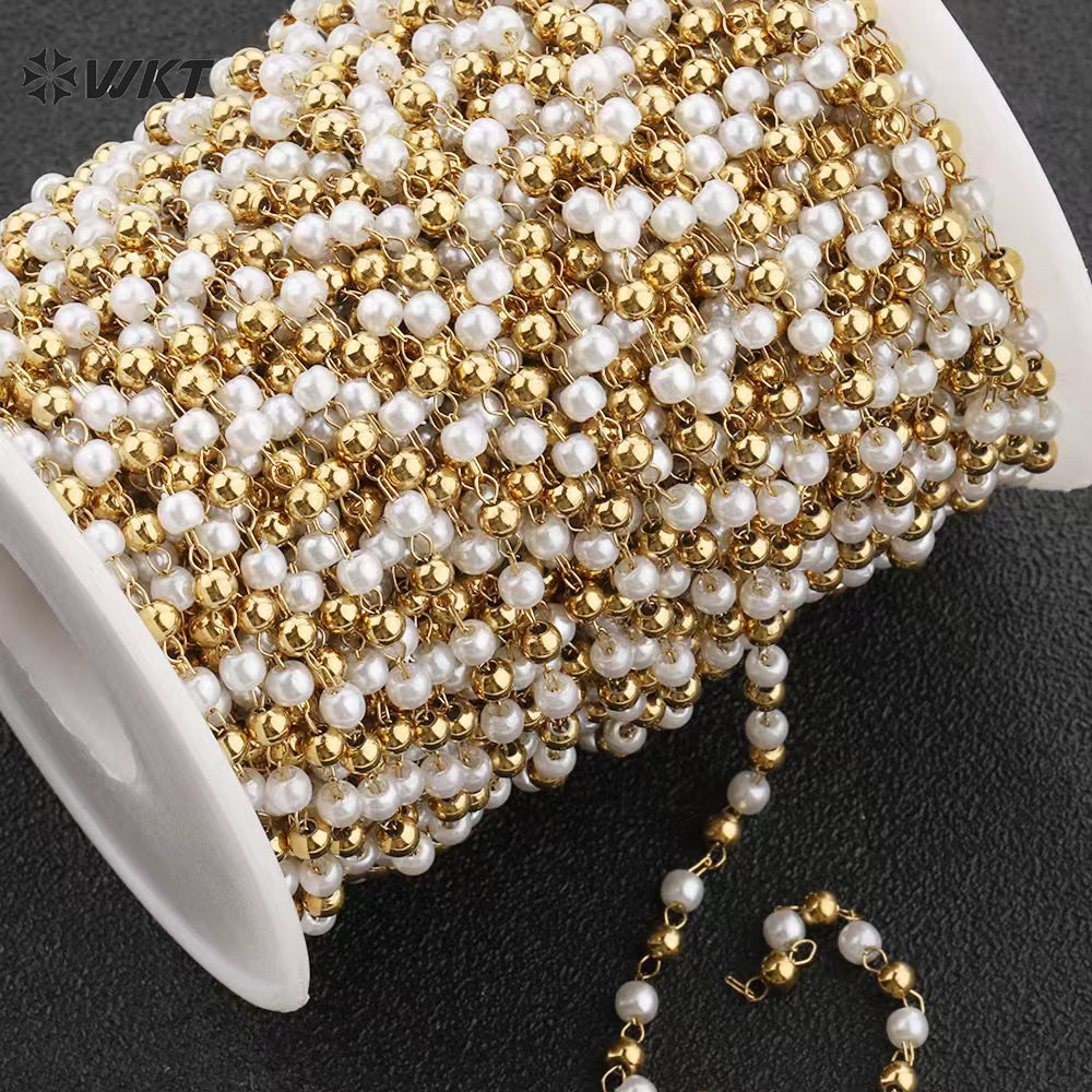 WT-RBC244 Delicate and Elegant Natural Stone & Pearl 18K Gold Rosary Beads Chain for Men and Women As Party Decoration Jewelry