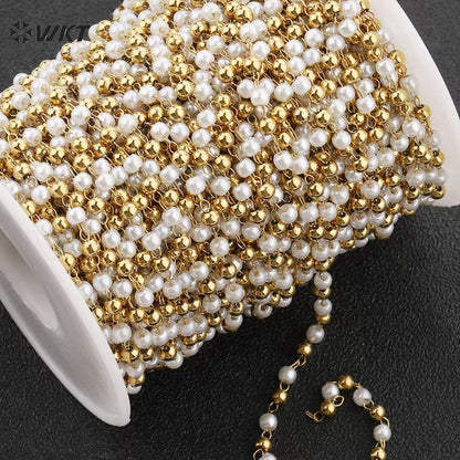 WT-RBC244 Delicate and Elegant Natural Stone & Pearl 18K Gold Rosary Beads Chain for Men and Women As Party Decoration Jewelry