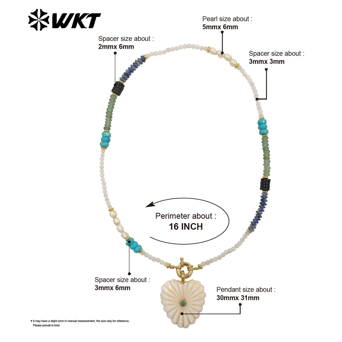 WT-JN404 Popular Fashion Style Natural Gemstone Beads Chain With White Shell Heart Pendants Necklaces For Girls Wearing