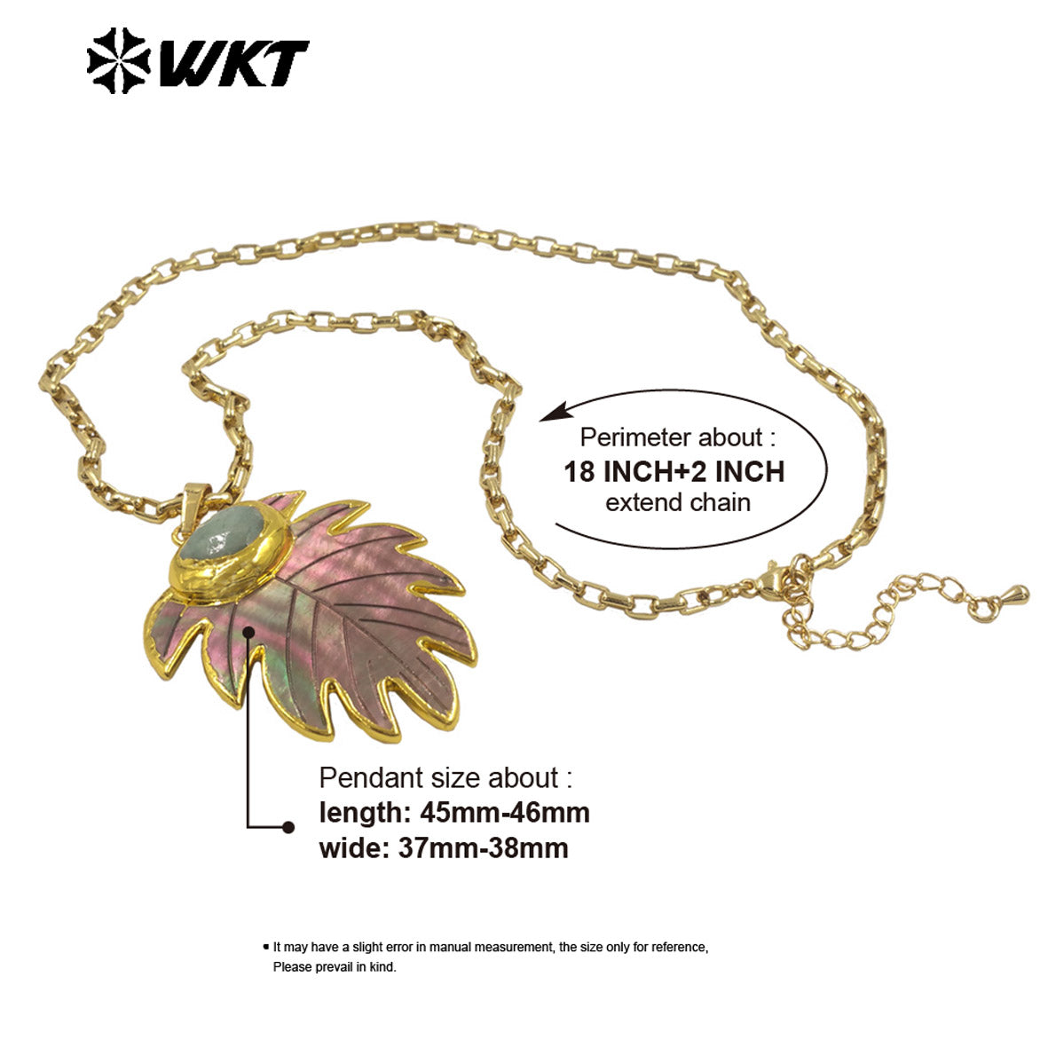 WT-JN377 Trendy 18K Gold Plated Natural Shell And Amazonite Stone Leaf Shape Necklace For Vintage Party Wearing Jewelry