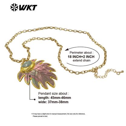 WT-JN377 Trendy 18K Gold Plated Natural Shell And Amazonite Stone Leaf Shape Necklace For Vintage Party Wearing Jewelry