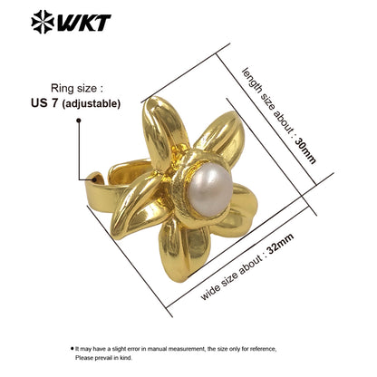 WT-MPR170 Popular Design 18K Gold Electroplated Natural Freshwater Pearl Flower Shape Ring Adjustable Size For Girls Jewelry