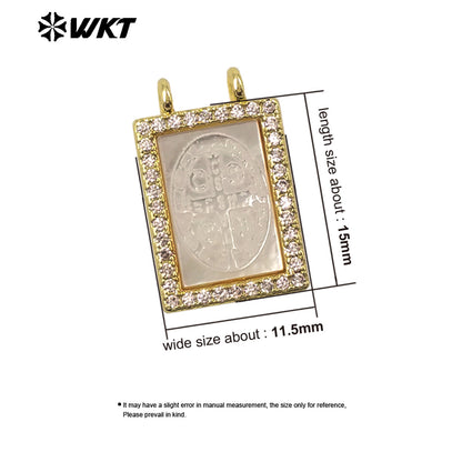 WT-JP484 Fashion Newest Religious Style Gold Plated White Shell Samll Pendant With Double Hoops For Women Necklace Making