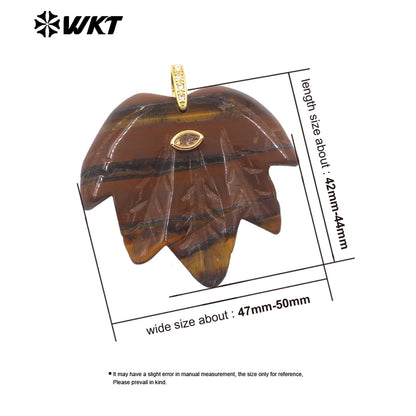 WT-P2136 Delicate Fashion Zircon And Natural Gemstones Carved Leaf Shape Gold Pendants For Lady Handmade Necklace Design