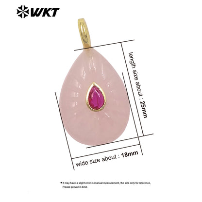 WT-P2142 Simple Fashionable Style Natural Gemstones Setting In Zircon Waterdrop Shape Pendant As Female Necklace Findings